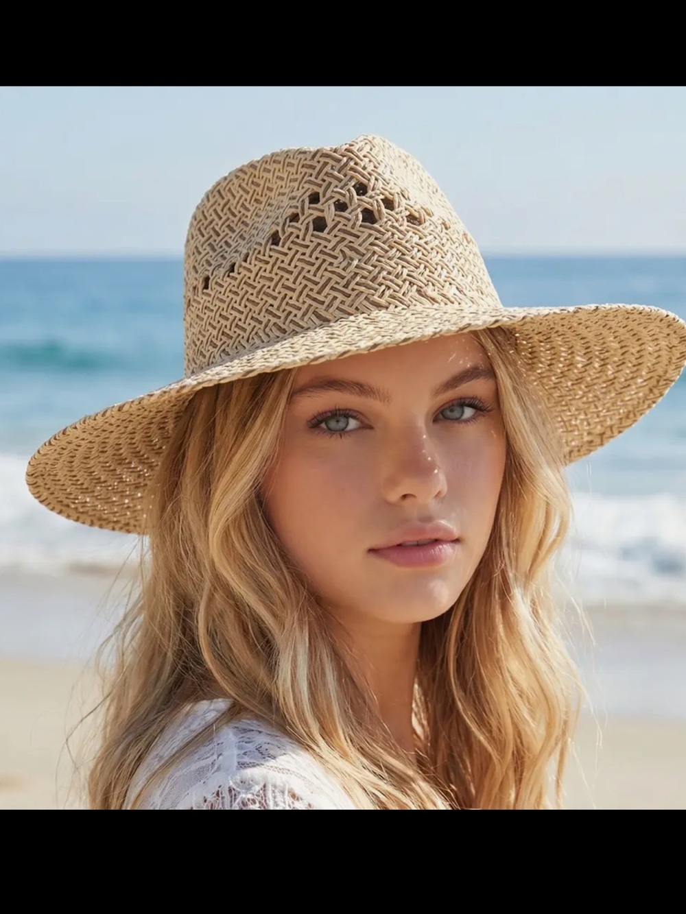 ShopEvelynne Natural Straw Wide Brim Fedora Hat